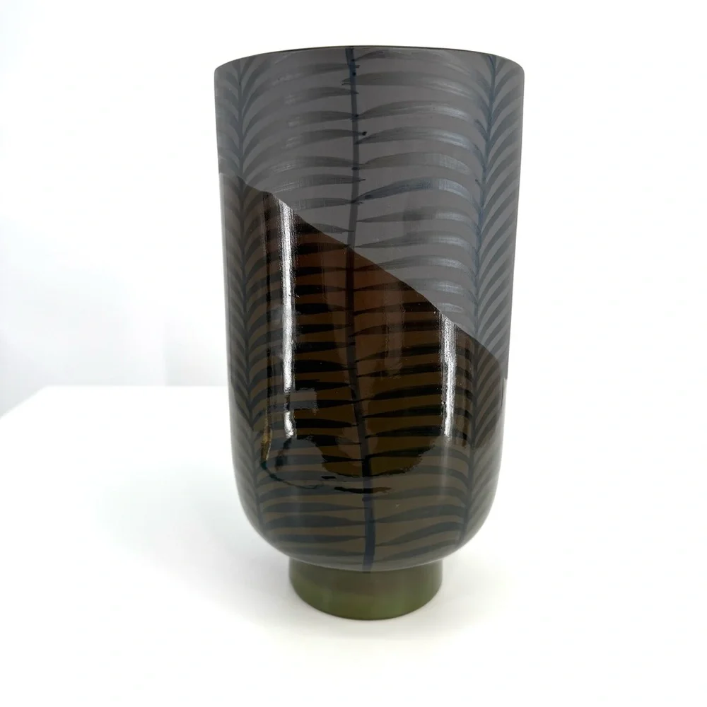 West Elm Green Carla Peters Modern Fern Leaf Glazed Vase NWT